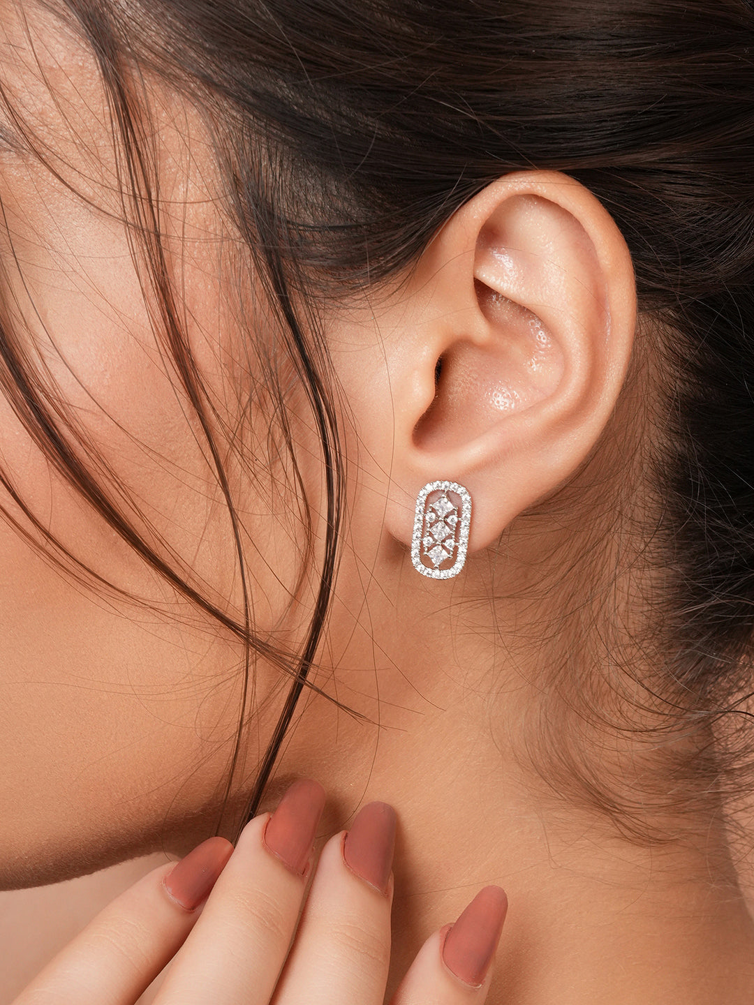 925 Sterling Silver Cubic Zirconia Geometric Studds earrings